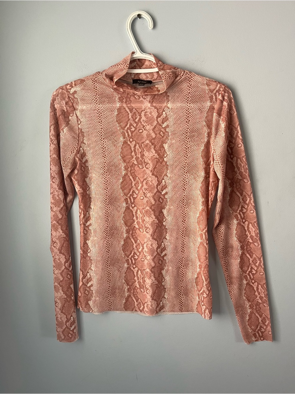 ✨ 3/$30 AFRM Pink Snake-Print Long Sleeve Bodycon Semi-Sheer Mesh Top Size M
